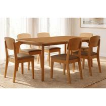 Conjunto: Mesa de Cozinha Londrina Tampo Curvo 180cm+6 Cadeiras Havana Naturale - Suede Capuccino - Rufato Conjunto: Mesa de Cozinha Londrina Tampo Curvo 180cm+6 Cadeiras Havana Naturale - Suede Capuccino - Rufato