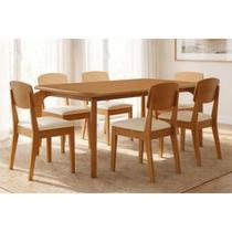 Conjunto: Mesa de Cozinha Londrina Tampo Curvo 180cm+6 Cadeiras Havana Naturale - Suede Creme - Rufato Conjunto: Mesa de Cozinha Londrina Tampo Curvo 180cm+6 Cadeiras Havana Naturale - Suede Creme - Rufato
