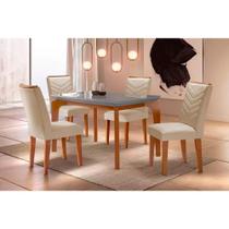Conjunto: Mesa de Cozinha Londrina Tampo Madeirado c/ Vidro 120x80cm e 4 Cadeiras Londrina Capuccino/Suede Creme - Rufato Conjunto: Mesa de Cozinha Londrina Tampo Madeirado c/ Vidro 120x80cm e 4 Cadeiras Londrina Capuccino/Suede Creme - Rufato