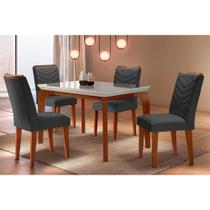 Conjunto: Mesa de Cozinha Londrina Tampo Madeirado c/ Vidro Curvo 120x80 e 4 Cadeiras Londrina Capuccino/Suede Grafite - Rufato Conjunto: Mesa de Cozinha Londrina Tampo Madeirado c/ Vidro Curvo 120x80 e 4 Cadeiras Londrina Capuccino/Suede Grafite - Rufato