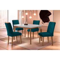 Conjunto: Mesa de Cozinha Londrina Tampo Madeirado c/ Vidro Curvo 120x80 e 4 Cadeiras Melissa Capuccino/Suede Grafite - Rufato