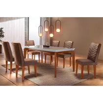 Conjunto: Mesa de Cozinha Londrina Tampo Madeirado c/ Vidro Reto 180x90 e 6 Cadeiras Londrina Imbuia/Suede Capuccino - Rufato Conjunto: Mesa de Cozinha Londrina Tampo Madeirado c/ Vidro Reto 180x90 e 6 Cadeiras Londrina Imbuia/Suede Capuccino - Rufato