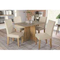 Conjunto: Mesa de Cozinha Lótus Tampo Madeirado c/ Vidro 120x80cm e 4 Cadeiras CAD131 Freijó/Bronze/Bege - Kappesberg Conjunto: Mesa de Cozinha Lótus Tampo Madeirado c/ Vidro 120x80cm e 4 Cadeiras CAD131 Freijó/Bronze/Bege - Kappesberg