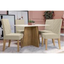Conjunto: Mesa de Cozinha Lótus Tampo Madeirado c/ Vidro 80x120cm e 4 Cadeiras 2CAD133 Nogueira/Off White/Vidro Off White - Linho Beg - Kappesberg Conjunto: Mesa de Cozinha Lótus Tampo Madeirado c/ Vidro 80x120cm e 4 Cadeiras 2CAD133 Nogueira/Off White/Vidro Off White - Linho Beg - Kappesberg
