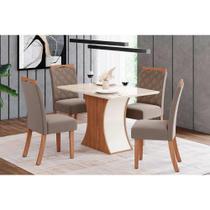 Conjunto: Mesa de Cozinha Luiza Tampo Madeirado c/ Vidro Canto Reto 120x80cm e 4 Cadeiras Bella Nature/Suede Light Marrom Amendoa - Henn Conjunto: Mesa de Cozinha Luiza Tampo Madeirado c/ Vidro Canto Reto 120x80cm e 4 Cadeiras Bella Nature/Suede Light Marrom Amendoa - Henn