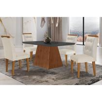 Conjunto: Mesa de Cozinha Luna c/ Tampo Madeirado c/ Vidro Canto Curvo 120x80cm e 4 cadeiras Imperatriz Imbuia/Grafite - Suede Creme - Rufato Conjunto: Mesa de Cozinha Luna c/ Tampo Madeirado c/ Vidro Canto Curvo 120x80cm e 4 cadeiras Imperatriz Imbuia/Grafite - Suede Creme - Rufato