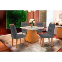 Conjunto: Mesa de Cozinha Luna c/ Tampo Madeirado c/ Vidro Canto Curvo 90x90cm e 4 cadeiras Imperatriz Imbuia/Off White - Suede Grafite - Rufato Conjunto: Mesa de Cozinha Luna c/ Tampo Madeirado c/ Vidro Canto Curvo 90x90cm e 4 cadeiras Imperatriz Imbuia/Off White - Suede Grafite - Rufato