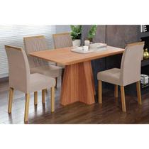 Conjunto: Mesa de Cozinha Maitê Tampo Madeirado 130x80cm e 4 Cadeiras Juliana Cinamomo - Carvalho/Linho Bege - Cimol