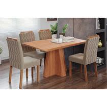 Conjunto: Mesa de Cozinha Maitê Tampo Madeirado 130x80cm e 4 Cadeiras Paola Cinamomo - Carvalho/Suede Joli Capuccino - Cimol