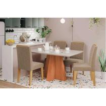 Conjunto: Mesa de Cozinha Maitê Tampo Madeirado c/ Vidro 130x80cm e 4 Cadeiras Clarice Cinamomo/Off White - Carvalho/Suede Joli Capuccino - Cimol Conjunto: Mesa de Cozinha Maitê Tampo Madeirado c/ Vidro 130x80cm e 4 Cadeiras Clarice Cinamomo/Off White - Carvalho/Suede Joli Capuccino - Cimol