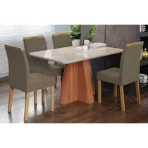Conjunto: Mesa de Cozinha Maitê Tampo Madeirado c/ Vidro 130x80cm e 4 Cadeiras Juliana Cinamomo/Off White - Carvalho/Suede Joli Capuccino - Cimol Conjunto: Mesa de Cozinha Maitê Tampo Madeirado c/ Vidro 130x80cm e 4 Cadeiras Juliana Cinamomo/Off White - Carvalho/Suede Joli Capuccino - Cimol