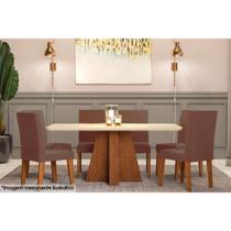 Conjunto: Mesa de Cozinha Maitê Tampo Madeirado c/ Vidro Canto Curvo 160x80cm e 6 Cadeiras Milena Savana/Off White-Suede Joli Chocolate - Cimol Conjunto: Mesa de Cozinha Maitê Tampo Madeirado c/ Vidro Canto Curvo 160x80cm e 6 Cadeiras Milena Savana/Off White-Suede Joli Chocolate - Cimol