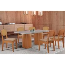 Conjunto: Mesa de Cozinha Maldivas Curvo 180cm + 6 Cadeiras Havana Naturale/Off White - Linho Bege - Rufato Conjunto: Mesa de Cozinha Maldivas Curvo 180cm + 6 Cadeiras Havana Naturale/Off White - Linho Bege - Rufato