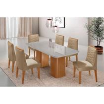 Conjunto: Mesa de Cozinha Maldivas Tampo c/ Vidro Curvo 180cm+6 Cadeiras Maldivas Madeira Naturale/Off White - Capuccino/Linho Bege - Rufato Conjunto: Mesa de Cozinha Maldivas Tampo c/ Vidro Curvo 180cm+6 Cadeiras Maldivas Madeira Naturale/Off White - Capuccino/Linho Bege - Rufato