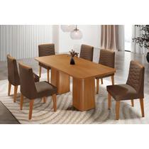 Conjunto: Mesa de Cozinha Maldivas Tampo Curvo 180cm+6 Cadeiras Maldivas Madeira Naturale - Capuccino/Suede Marrom - Rufato Conjunto: Mesa de Cozinha Maldivas Tampo Curvo 180cm+6 Cadeiras Maldivas Madeira Naturale - Capuccino/Suede Marrom - Rufato