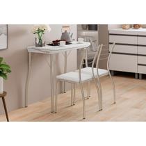 Conjunto: Mesa de Cozinha Multiuso Dobrável e 2 Banquetas 1700 Prata/Branco - Prata/Branco - Carraro Conjunto: Mesa de Cozinha Multiuso Dobrável e 2 Banquetas 1700 Prata/Branco - Prata/Branco - Carraro