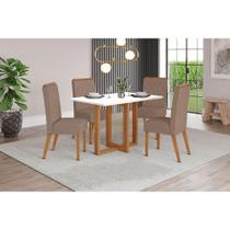 Conjunto: Mesa de Cozinha Natalí c/ Tampo Madeirado 120x80cm e 4 Cadeiras Nina Nature/Off White - Suede Marrom - Henn Conjunto: Mesa de Cozinha Natalí c/ Tampo Madeirado 120x80cm e 4 Cadeiras Nina Nature/Off White - Suede Marrom - Henn