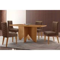 Conjunto: Mesa de Cozinha Nevada c/ Tampo Madeirado Canto Curvo 120x80cm e 4 Cadeiras Dafne Naturale - Suede Marrom - Rufato Conjunto: Mesa de Cozinha Nevada c/ Tampo Madeirado Canto Curvo 120x80cm e 4 Cadeiras Dafne Naturale - Suede Marrom - Rufato