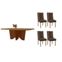 Conjunto: Mesa de Cozinha Nevada c/ Tampo Madeirado Canto Curvo 120x80cm e 4 Cadeiras Tilia Naturale - Suede Marrom - Rufato Conjunto: Mesa de Cozinha Nevada c/ Tampo Madeirado Canto Curvo 120x80cm e 4 Cadeiras Tilia Naturale - Suede Marrom - Rufato