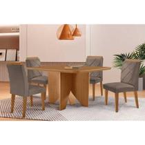 Conjunto: Mesa de Cozinha Nevada c/ Tampo Madeirado Canto Curvo 90x90cm e 4 Cadeiras Pietá Naturale - Corano Capuccino - Rufato