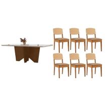 Conjunto: Mesa de Cozinha Nevada Curvo 180cm + 6 Cadeiras Havana Naturale/Off White - Capuccino/Linho Bege - Rufato