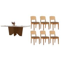 Conjunto: Mesa de Cozinha Nevada Curvo 180cm + 6 Cadeiras Havana Naturale/Off White - Capuccino/Suede Capuccino - Rufato