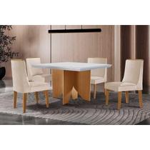 Conjunto: Mesa de Cozinha Nevada Curvo 90cm + 4 Cadeiras Dakota Madeira Naturale/Off White - Capuccino/Suede Creme - Rufato Conjunto: Mesa de Cozinha Nevada Curvo 90cm + 4 Cadeiras Dakota Madeira Naturale/Off White - Capuccino/Suede Creme - Rufato