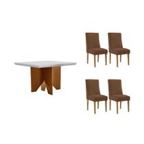 Conjunto: Mesa de Cozinha Nevada Curvo 90cm + 4 Cadeiras Maldivas Madeira Naturale/Off White - Capuccino/Suede Marrom - Rufato Conjunto: Mesa de Cozinha Nevada Curvo 90cm + 4 Cadeiras Maldivas Madeira Naturale/Off White - Capuccino/Suede Marrom - Rufato