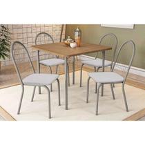 Conjunto: Mesa de Cozinha Níquel c/ Tampo Madeirado 90cm + 4 Cadeiras Noruega Cromada/Branco - Kappesberg
