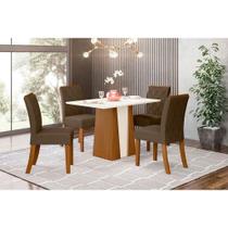 Conjunto: Mesa de Cozinha Orus c/ Tampo Madeirado 120x80cm e 4 Cadeiras Vita Nature/Off White - Suede Marrom - Henn