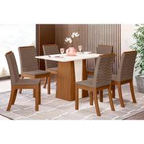 Conjunto: Mesa de Cozinha Orus Tampo Madeirado 120x80cm e 6 Cadeiras Isa Nature/Off White - Suede Marrom - Henn Conjunto: Mesa de Cozinha Orus Tampo Madeirado 120x80cm e 6 Cadeiras Isa Nature/Off White - Suede Marrom - Henn
