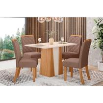 Conjunto: Mesa de Cozinha Orus Tampo Madeirado c/ Vidro 120x80cm e 4 Cadeiras Bella Nature/Suede Light Marrom Amendoa - Henn Conjunto: Mesa de Cozinha Orus Tampo Madeirado c/ Vidro 120x80cm e 4 Cadeiras Bella Nature/Suede Light Marrom Amendoa - Henn