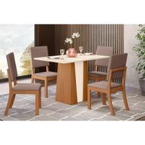 Conjunto: Mesa de Cozinha Orus Tampo Madeirado c/ Vidro 120x80cm e 4 Cadeiras Milla Nature/Suede Light Marrom Amendoa - Henn Conjunto: Mesa de Cozinha Orus Tampo Madeirado c/ Vidro 120x80cm e 4 Cadeiras Milla Nature/Suede Light Marrom Amendoa - Henn