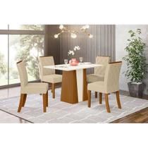 Conjunto: Mesa de Cozinha Orus Tampo Madeirado c/ Vidro 120x80cm e 4 Cadeiras Vita Nature/Linho - Henn Conjunto: Mesa de Cozinha Orus Tampo Madeirado c/ Vidro 120x80cm e 4 Cadeiras Vita Nature/Linho - Henn