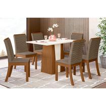 Conjunto: Mesa de Cozinha Orus Tampo Madeirado c/ Vidro 120x80cm e 6 Cadeiras Isa Nature/Suede Light Bege - Henn Conjunto: Mesa de Cozinha Orus Tampo Madeirado c/ Vidro 120x80cm e 6 Cadeiras Isa Nature/Suede Light Bege - Henn