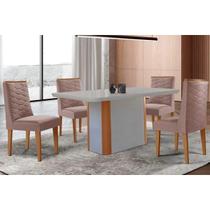 Conjunto: Mesa de Cozinha PietÃ Curvo 120cm + 4 Cadeiras Dafne Madeira Naturale/Off White - Capuccino/Linho Capuccino - Rufato
