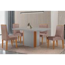 Conjunto: Mesa de Cozinha Pietà Curvo 120cm + 4 Cadeiras Dakota Madeira Naturale/Off White - Capuccino/Linho Capuccino - Rufato Conjunto: Mesa de Cozinha Pietà Curvo 120cm + 4 Cadeiras Dakota Madeira Naturale/Off White - Capuccino/Linho Capuccino - Rufato