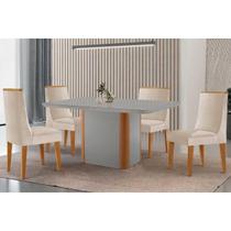 Conjunto: Mesa de Cozinha PietÃ Curvo 120cm + 4 Cadeiras Dakota Madeira Naturale/Off White - Capuccino/Suede Creme - Rufato