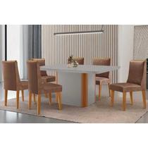 Conjunto: Mesa de Cozinha PietÃ Curvo 180cm + 6 Cadeiras Dakota Madeira Naturale/Off White - Capuccino/Corano Capuccino - Rufato