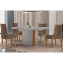Conjunto: Mesa de Cozinha Pietá Tampo c/ Vidro Curvo 120cm+4 Cadeiras Dakota Madeira Naturale/Off White - Capuccino/Suede Capuccino - Rufato Conjunto: Mesa de Cozinha Pietá Tampo c/ Vidro Curvo 120cm+4 Cadeiras Dakota Madeira Naturale/Off White - Capuccino/Suede Capuccino - Rufato