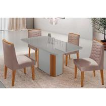 Conjunto: Mesa de Cozinha Pietá Tampo c/ Vidro Curvo 120cm+4 Cadeiras Maldivas Naturale/Off White - Linho Capuccino - Rufato Conjunto: Mesa de Cozinha Pietá Tampo c/ Vidro Curvo 120cm+4 Cadeiras Maldivas Naturale/Off White - Linho Capuccino - Rufato