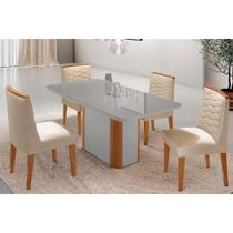 Conjunto: Mesa de Cozinha Pietá Tampo c/ Vidro Curvo 120cm+4 Cadeiras Maldivas Naturale/Off White - Suede Creme - Rufato Conjunto: Mesa de Cozinha Pietá Tampo c/ Vidro Curvo 120cm+4 Cadeiras Maldivas Naturale/Off White - Suede Creme - Rufato
