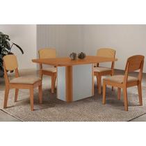 Conjunto: Mesa de Cozinha Pietá Tampo Curvo 120cm+4 Cadeiras Havana Naturale/Off White - Linho Bege - Rufato