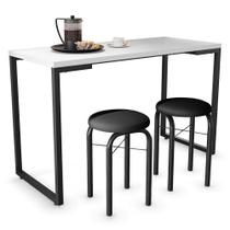 Conjunto Mesa de Cozinha Prattica Industrial 120cm com 2 Banquetas F02 Branco/Preto - Mpozenato Conjunto Mesa de Cozinha Prattica Industrial 120cm com 2 Banquetas F02 Branco/Preto - Mpozenato