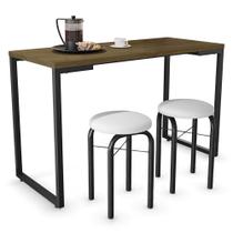 Conjunto Mesa de Cozinha Prattica Industrial 120cm com 2 Banquetas F02 Castanho/Branco - Mpozenato Conjunto Mesa de Cozinha Prattica Industrial 120cm com 2 Banquetas F02 Castanho/Branco - Mpozenato