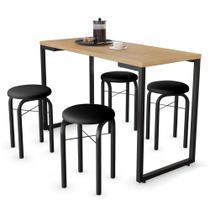 Conjunto Mesa de Cozinha Prattica Industrial 120cm com 4 Banquetas F02 Nature/Preto - Mpozenato