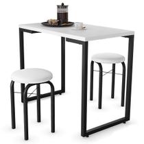 Conjunto Mesa de Cozinha Prattica Industrial 90cm com 2 Banquetas F02 Branco - Mpozenato