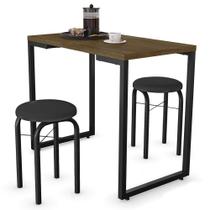 Conjunto Mesa de Cozinha Prattica Industrial 90cm com 2 Banquetas F02 Castanho/Preto - Mpozenato Conjunto Mesa de Cozinha Prattica Industrial 90cm com 2 Banquetas F02 Castanho/Preto - Mpozenato