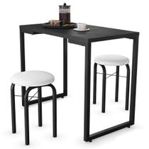 Conjunto Mesa de Cozinha Prattica Industrial 90cm com 2 Banquetas F02 Preto/Branco - Mpozenato