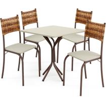 Conjunto Mesa de Cozinha Quadrada com 4 Cadeiras de Ferro Assento Marrom Lucascom Móveis
